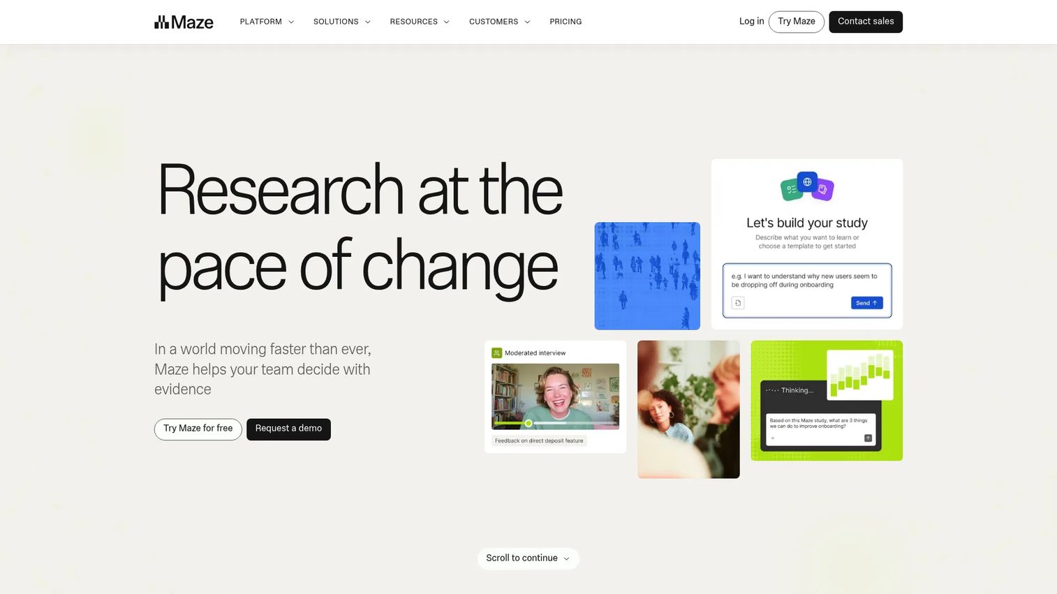 Maze user research platform homepage