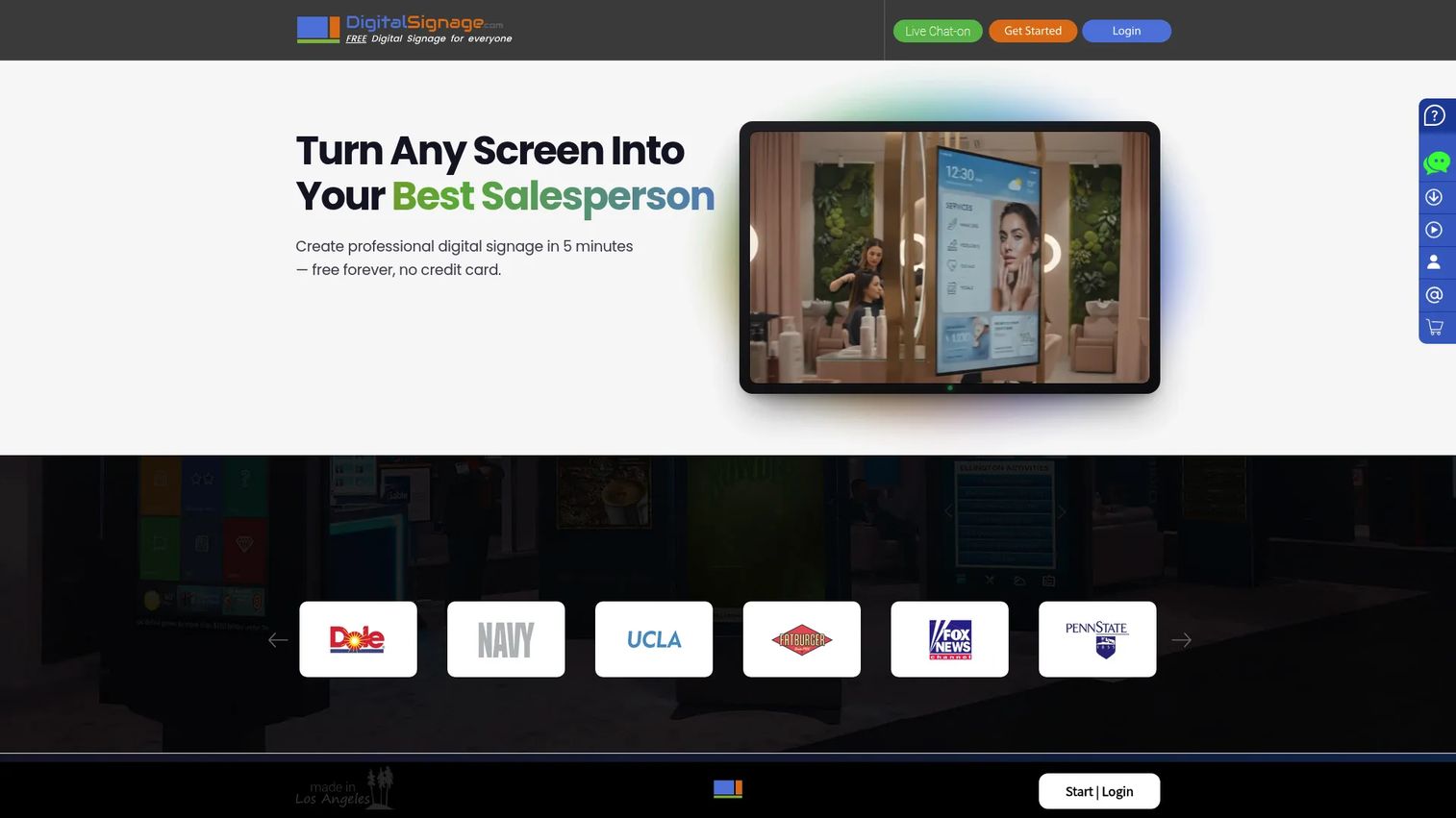 Digital Signage homepage showing cloud-based signage software