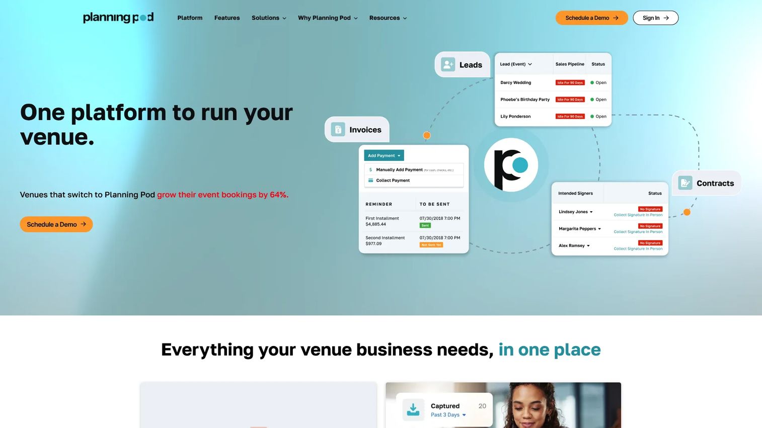 Planning Pod venue and event management software dashboard