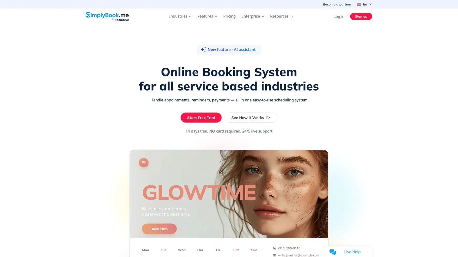 SimplyBook.me online booking and scheduling software homepage