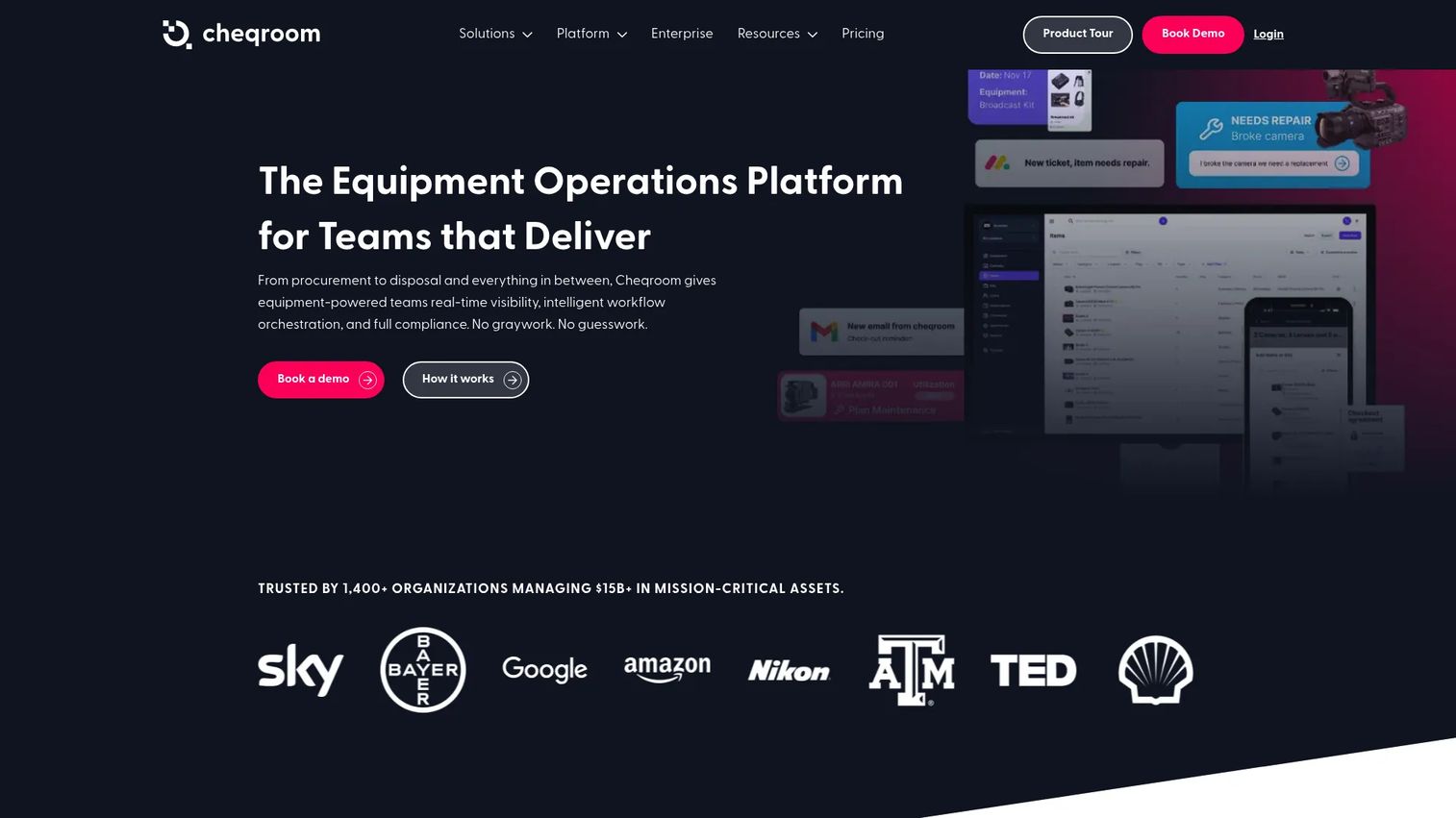 Cheqroom equipment and asset operations software homepage