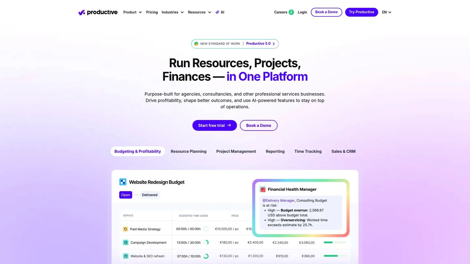 Productive agency and consulting operations platform