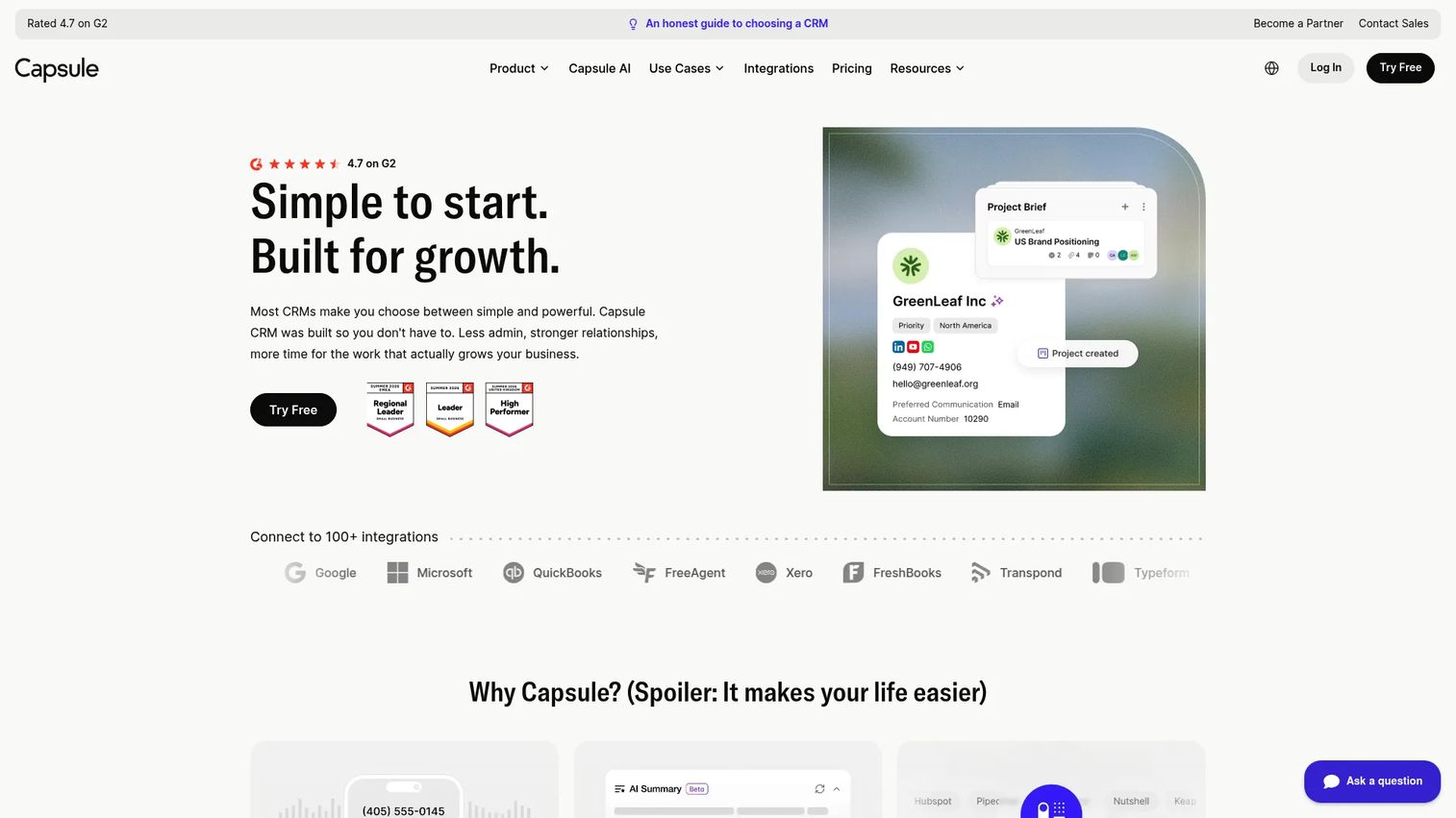 Capsule CRM contacts and sales pipeline view