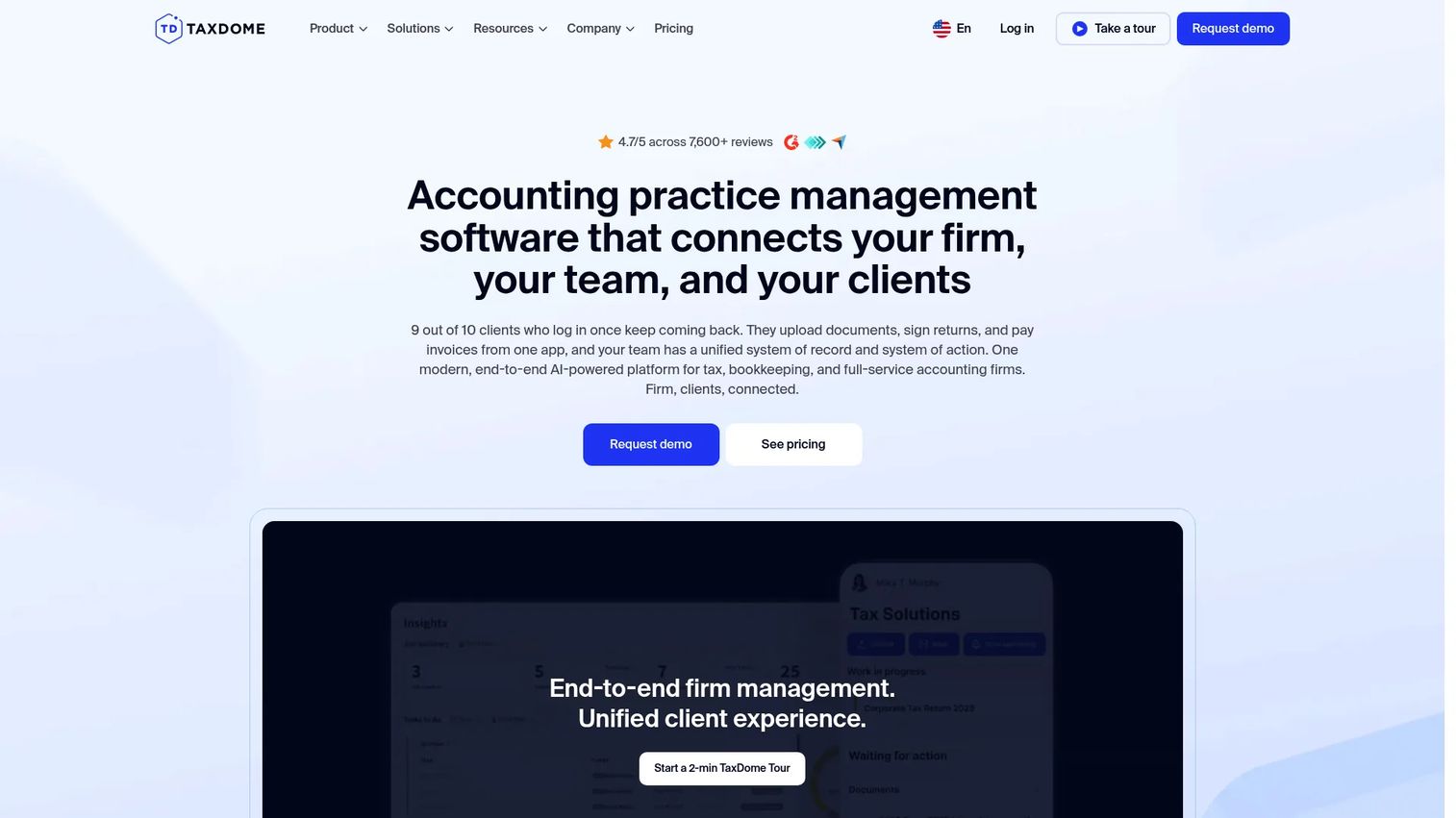 TaxDome practice management and client portal dashboard