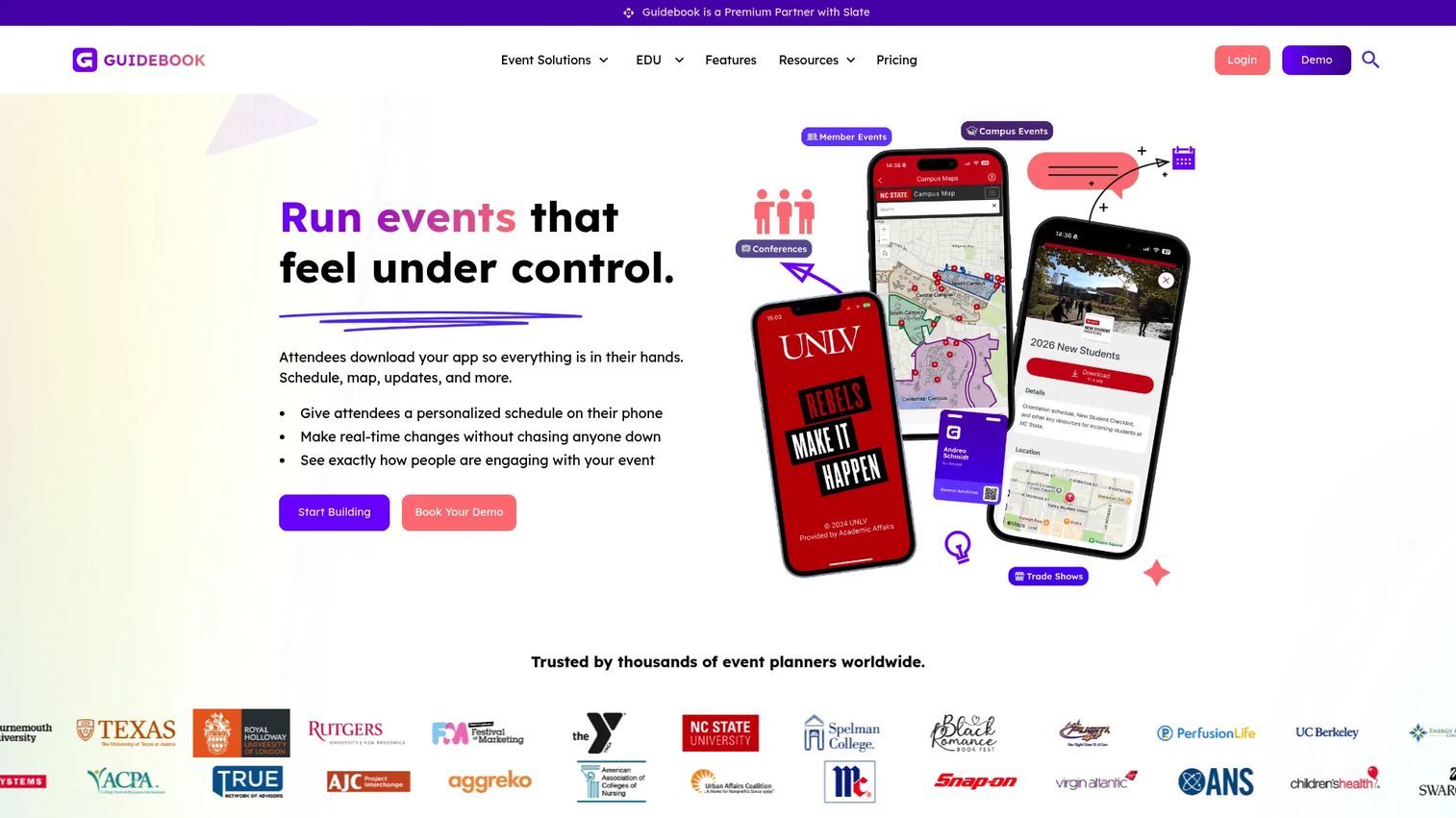 Guidebook branded event app and management platform homepage