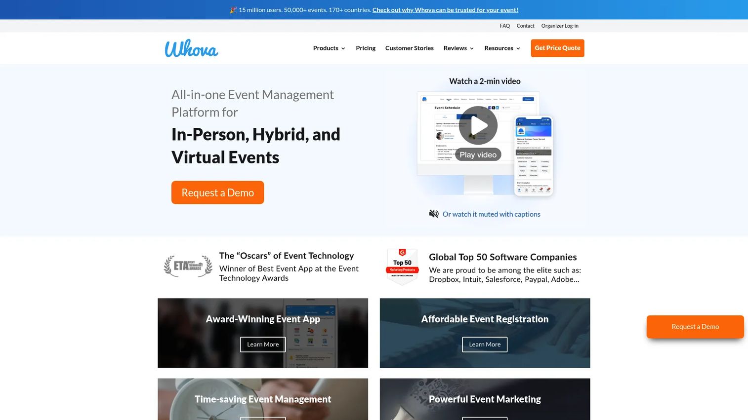 Whova all-in-one event management platform homepage