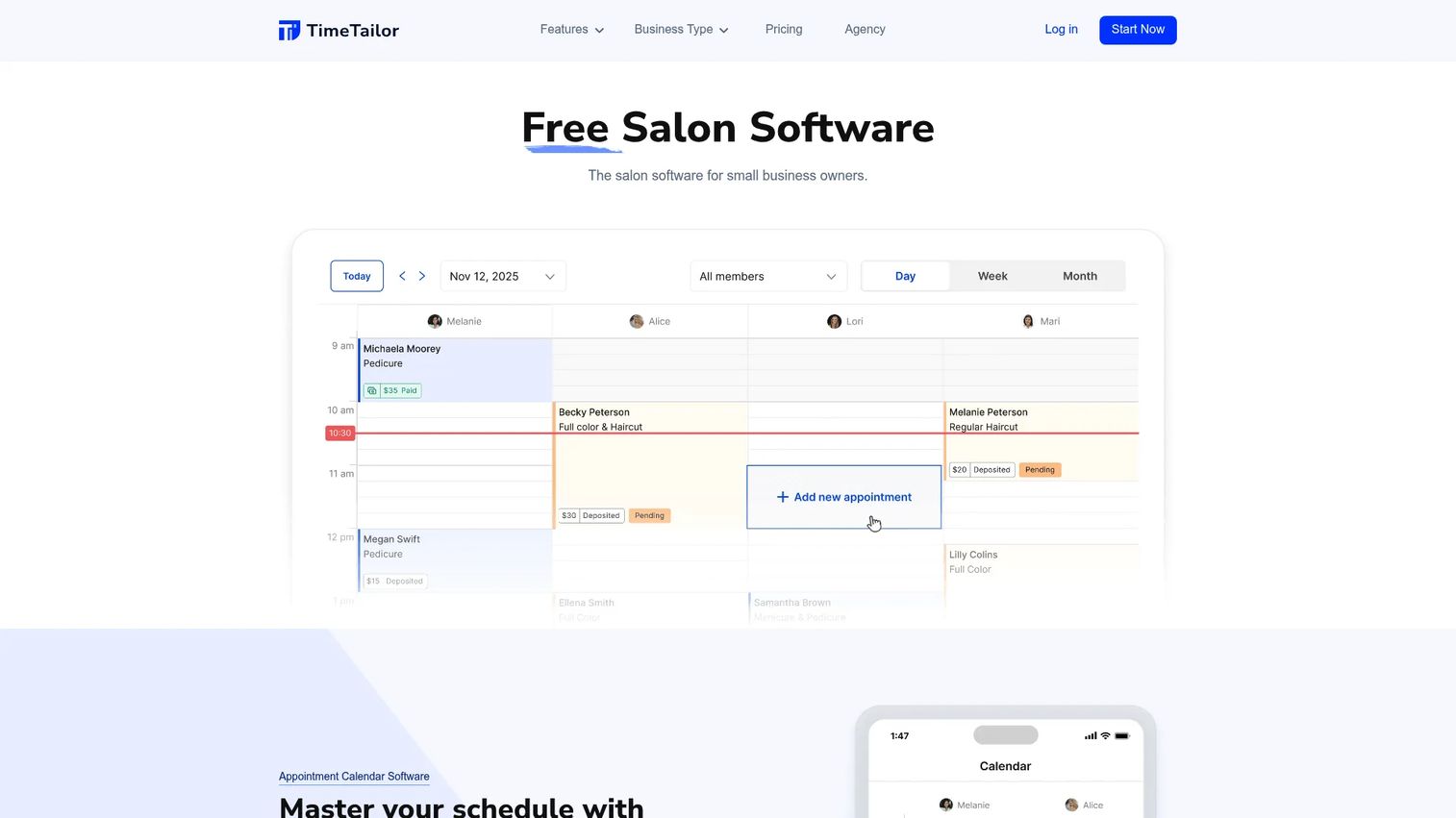 TimeTailor salon booking software homepage