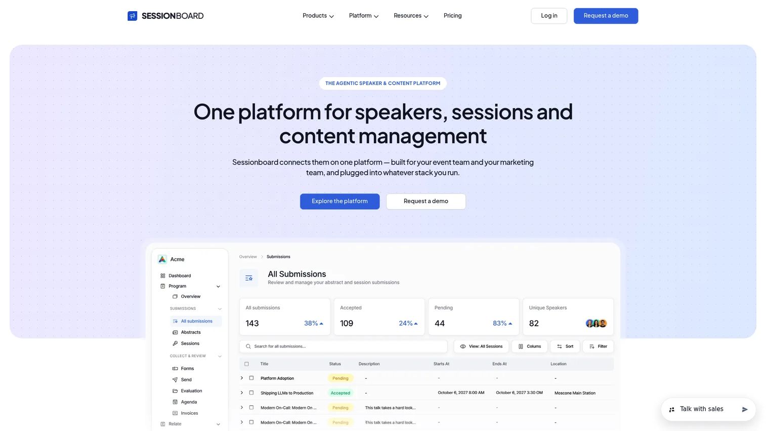 Sessionboard call for papers and speaker management homepage