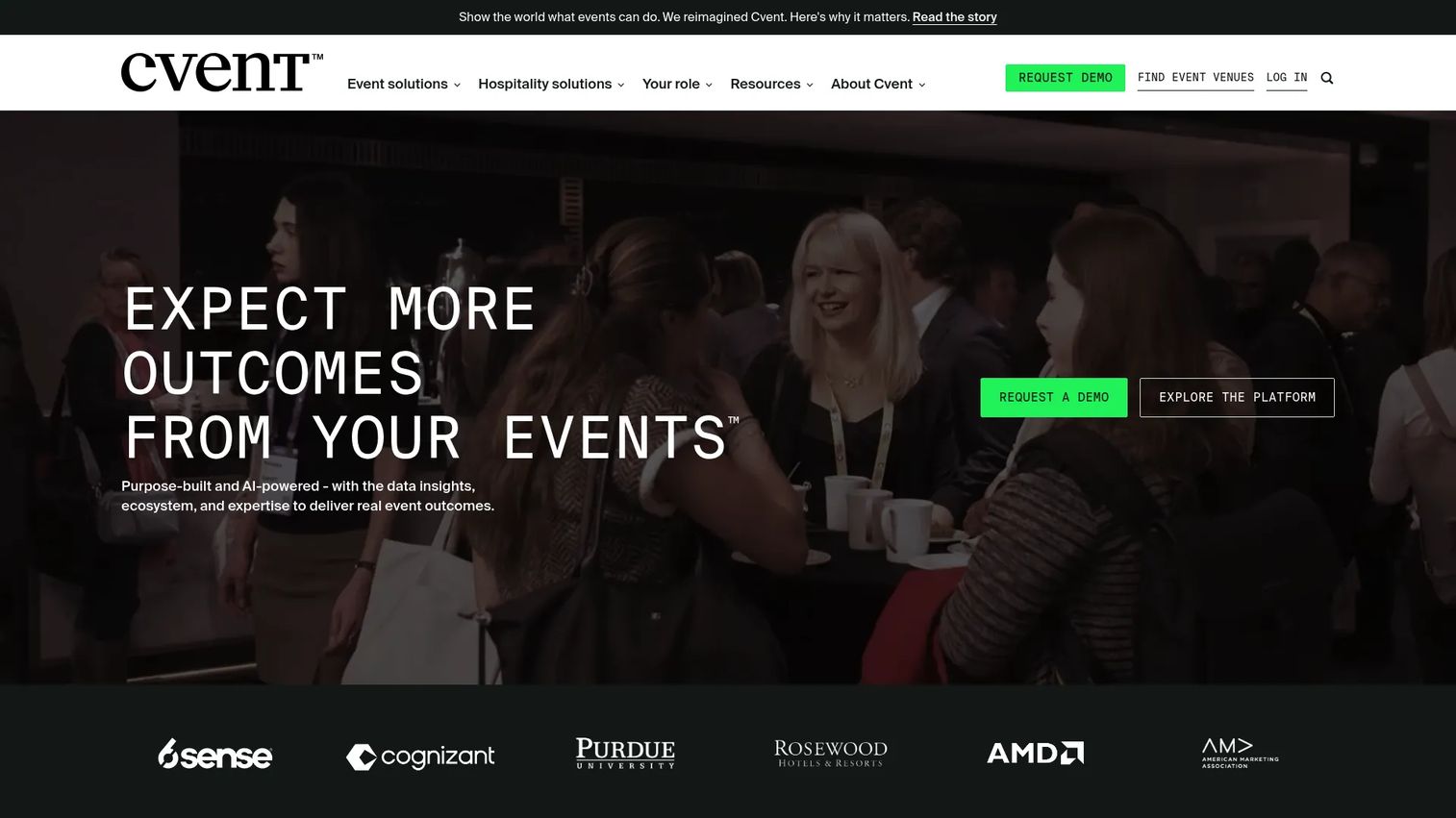 Cvent hybrid event platform homepage