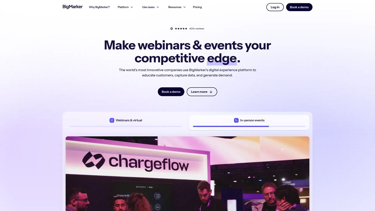 BigMarker webinar and virtual events platform homepage