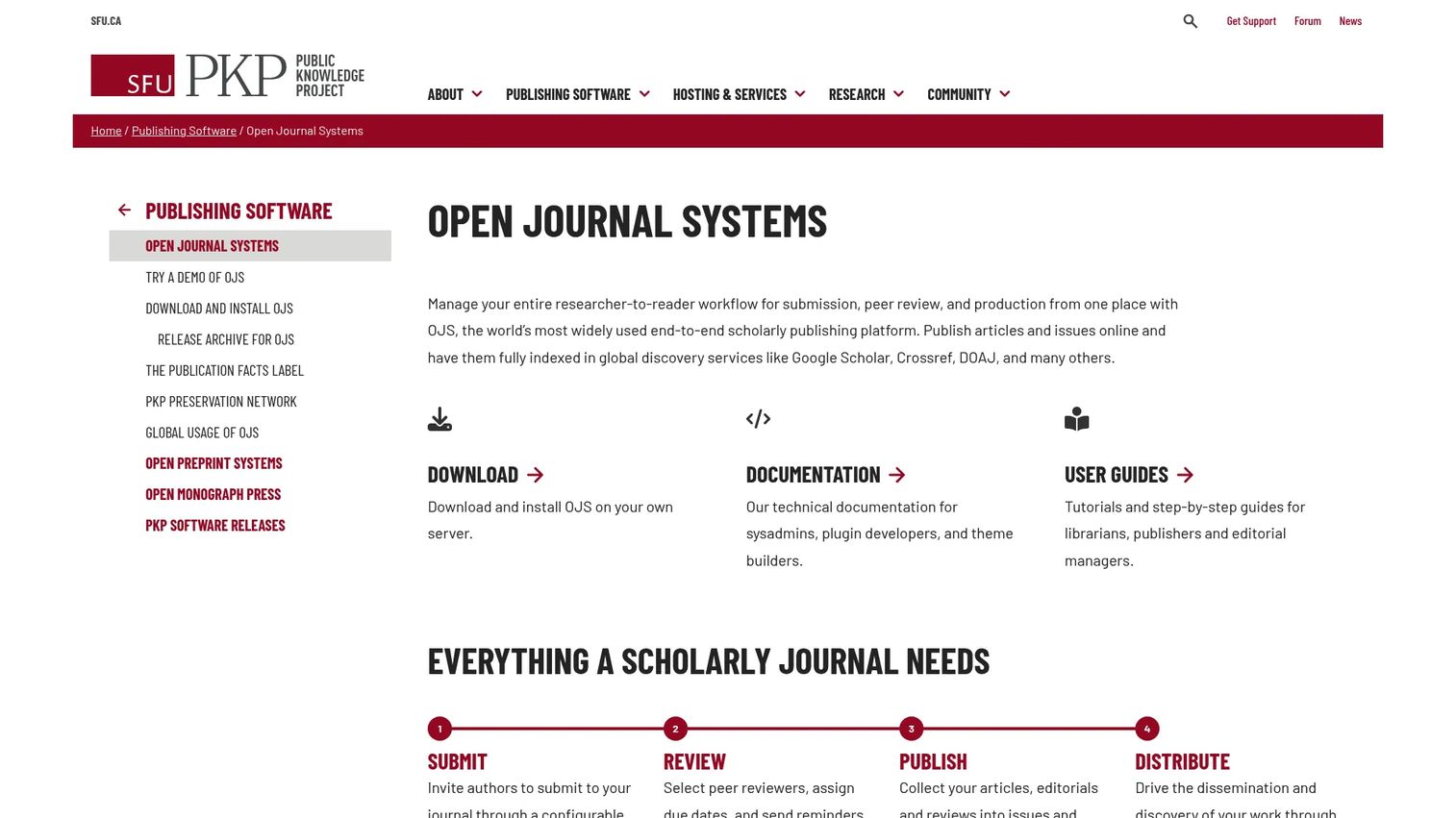 Open Journal Systems homepage