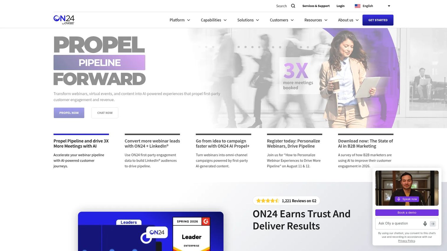 ON24 webinar and virtual events platform homepage