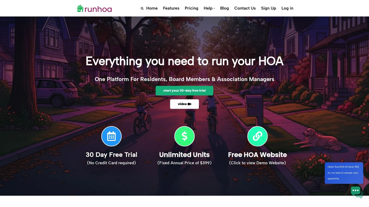 RunHOA HOA management software homepage