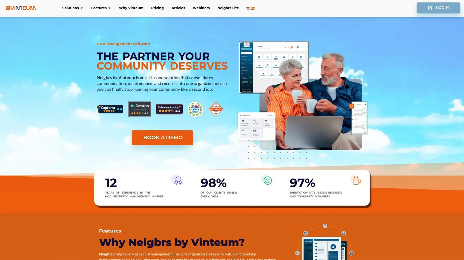 Vinteum HOA and condo management software homepage