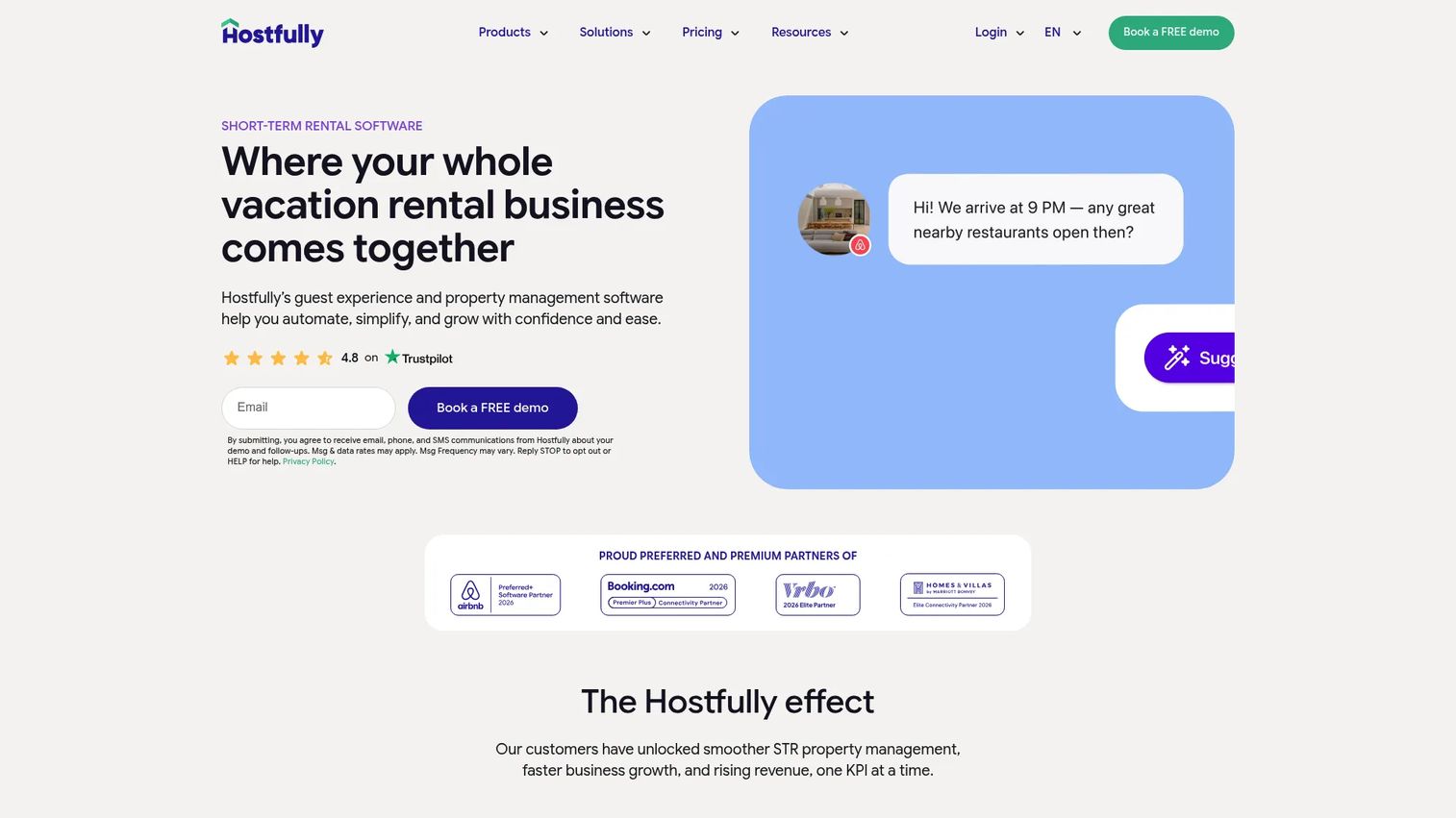 Hostfully vacation rental property management software homepage