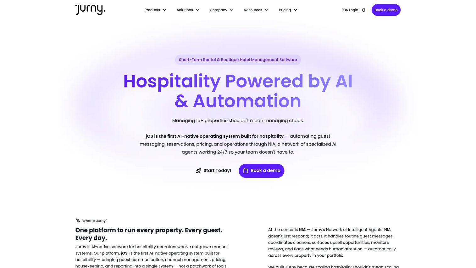Jurny AI-native hospitality operating system homepage