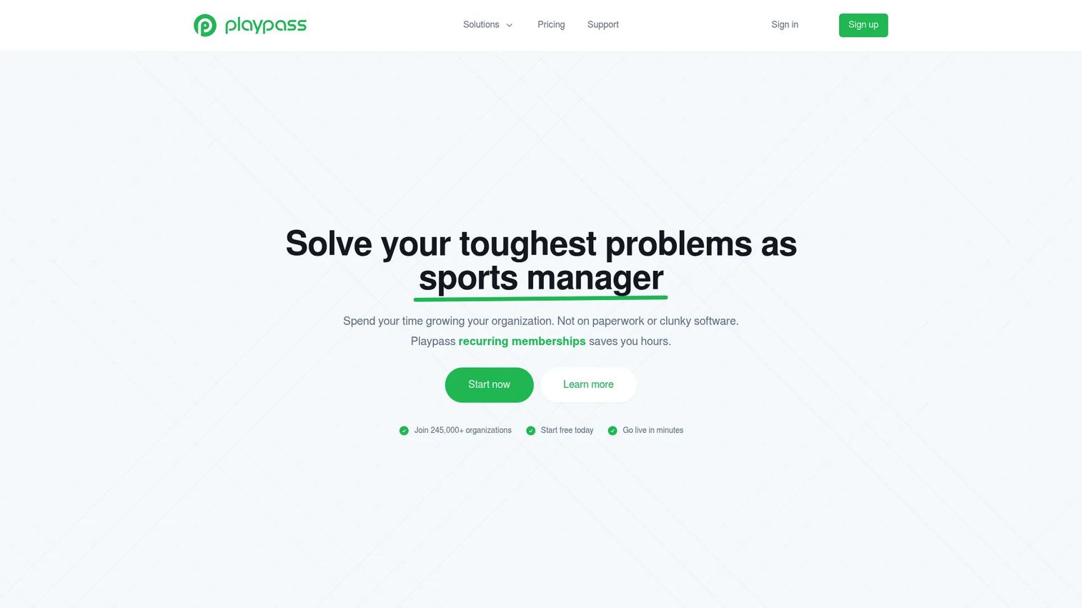 Playpass sports management software homepage