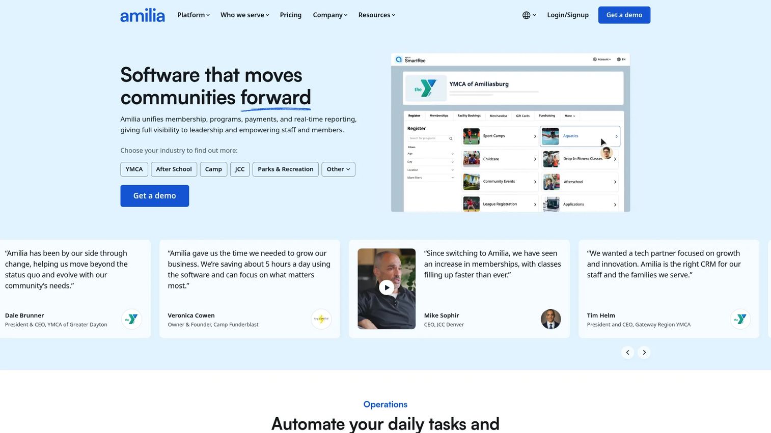 Amilia recreation and membership management software