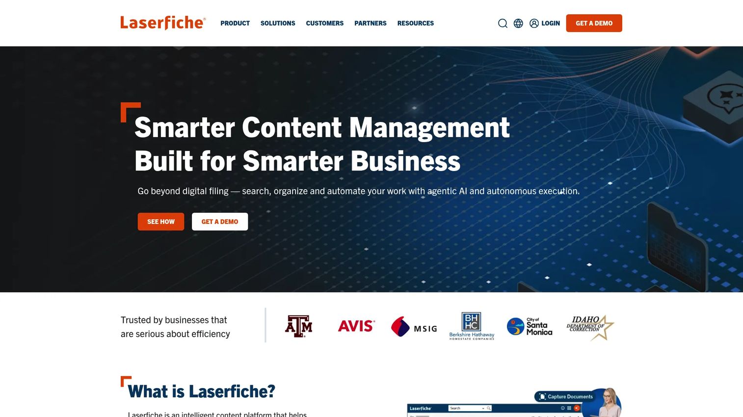 Laserfiche intelligent content platform homepage