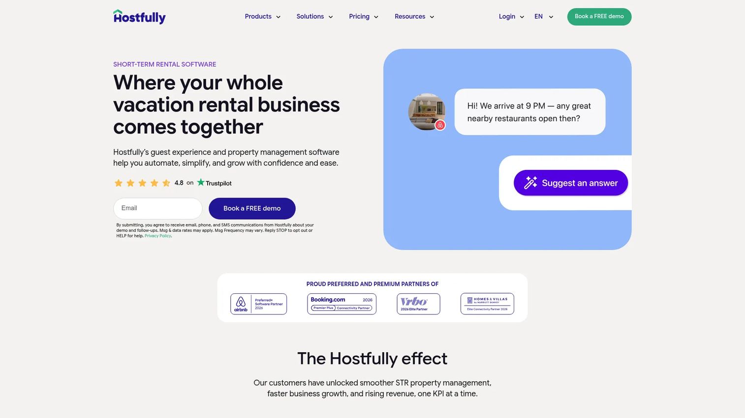 Hostfully vacation rental property management software homepage