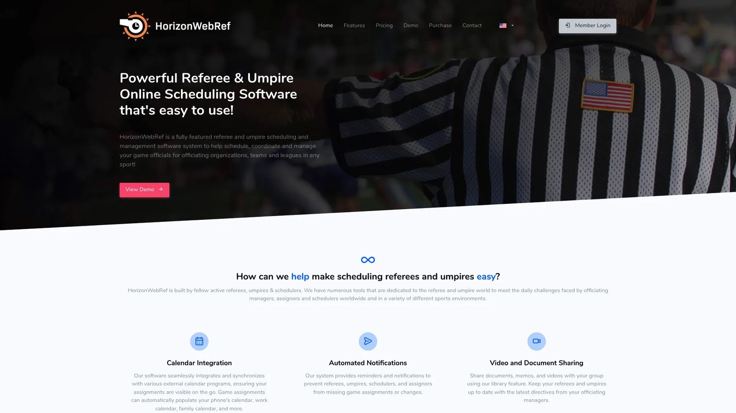 HorizonWebRef officiating management software homepage