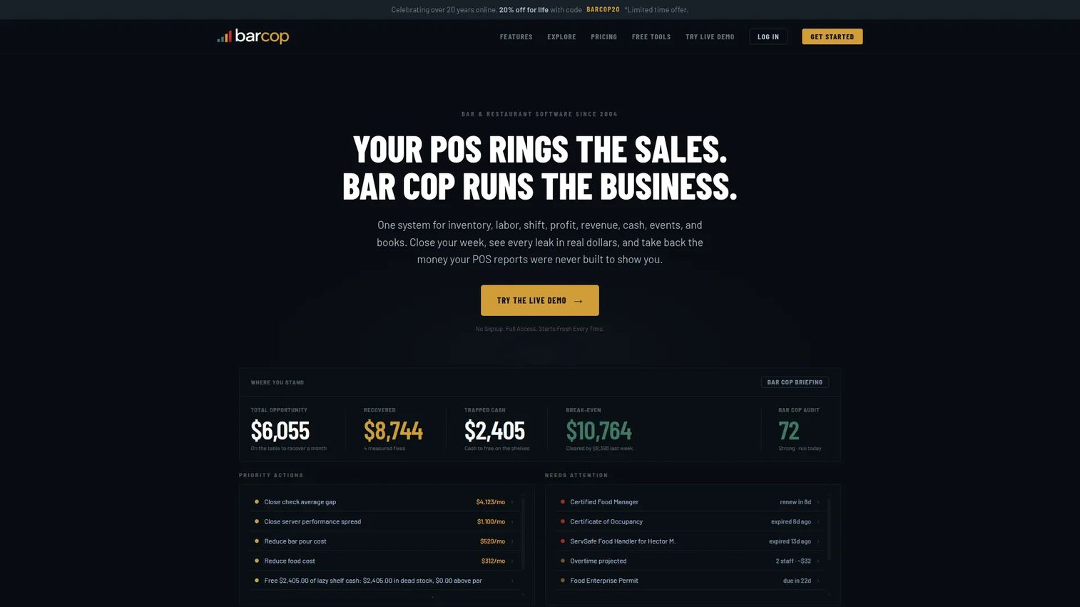 Bar Cop bar and restaurant management software interface