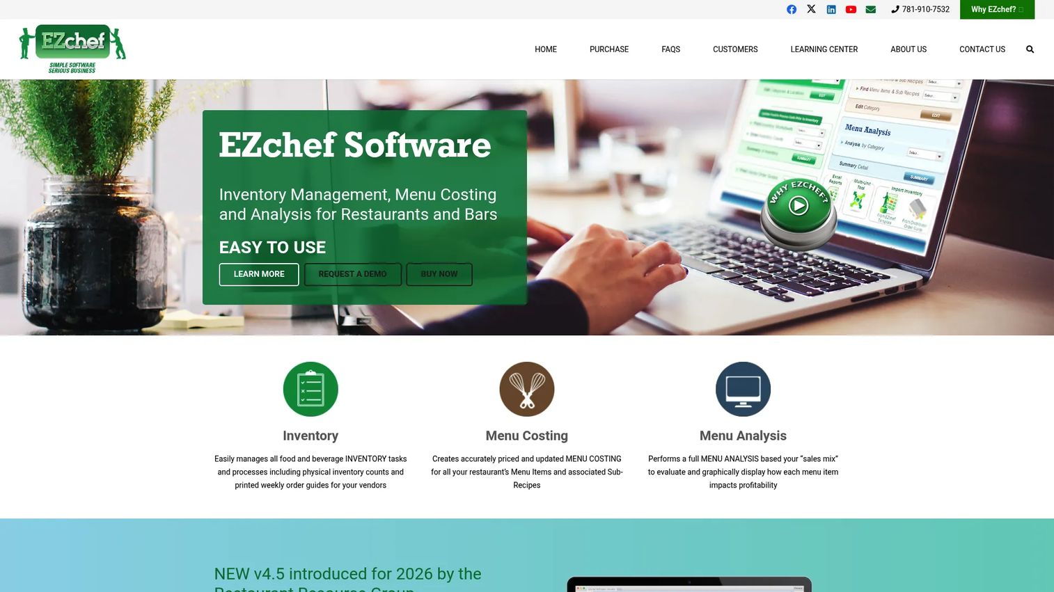 EZchef restaurant inventory and menu costing software homepage