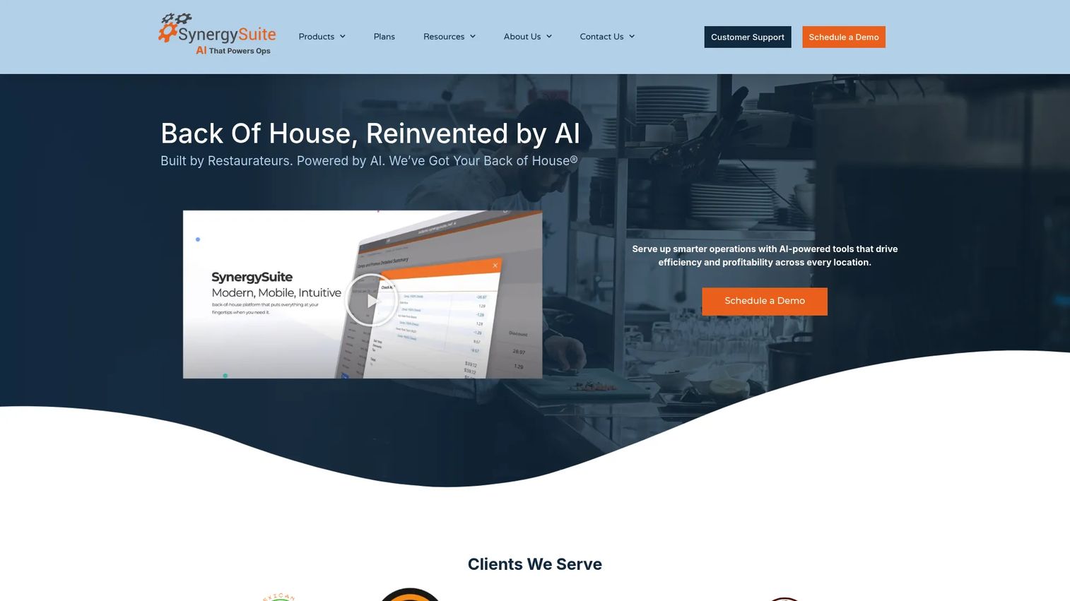 SynergySuite back-of-house restaurant management software homepage