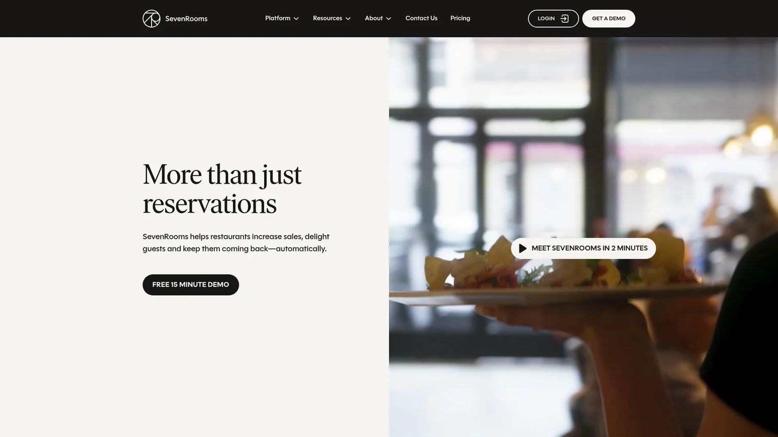 SevenRooms hospitality CRM and guest experience platform homepage