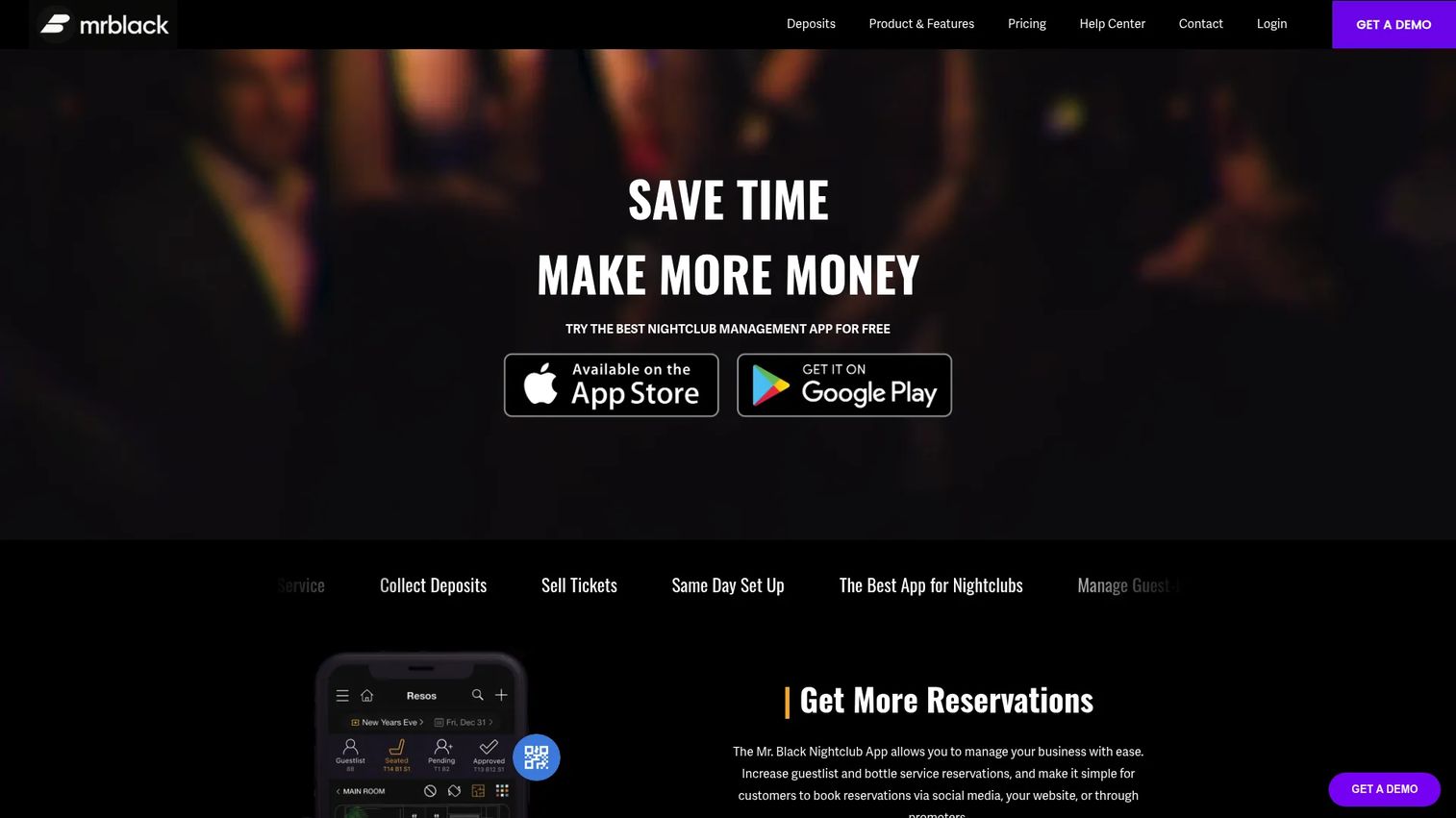 Mr. Black nightclub and bar management software homepage