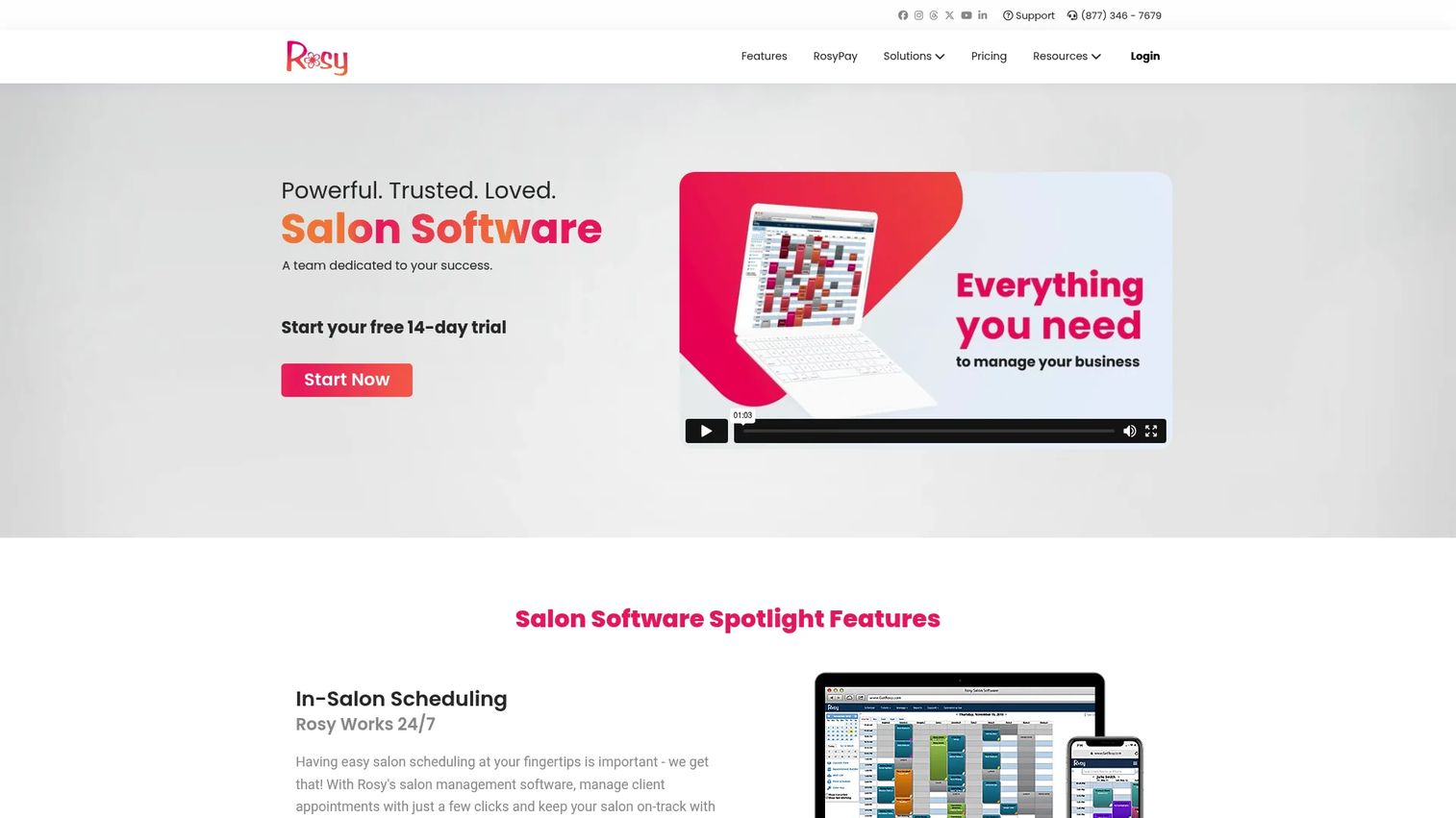 Rosy Salon Software product page