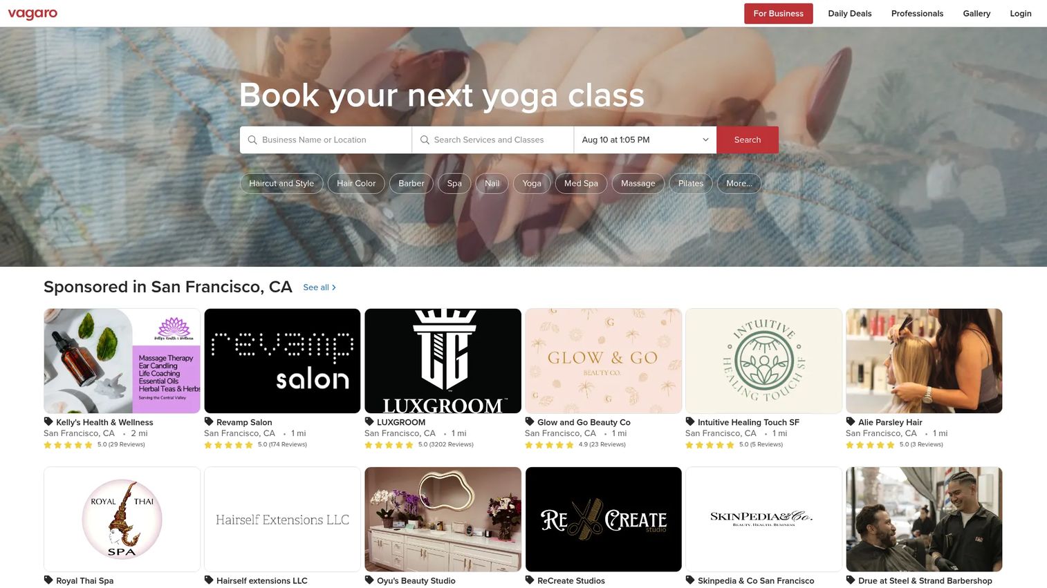 Vagaro salon and spa software homepage