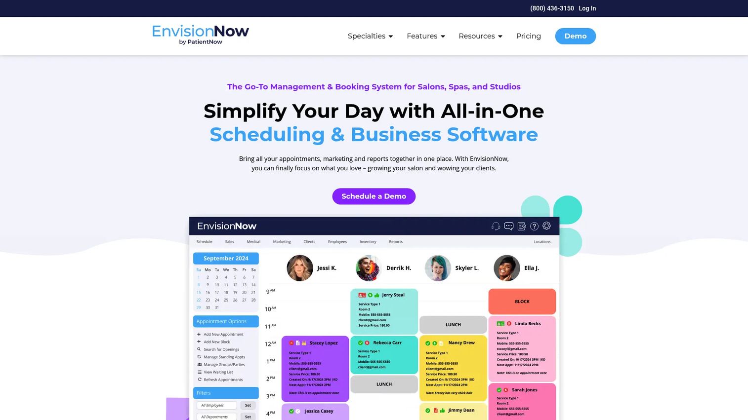 EnvisionNow salon and studio management homepage