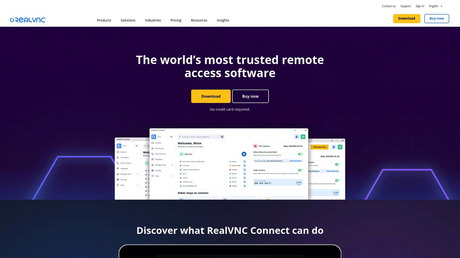 RealVNC Connect remote access software homepage