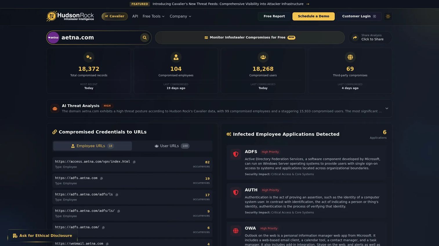 Hudson Rock cybercrime intelligence platform homepage