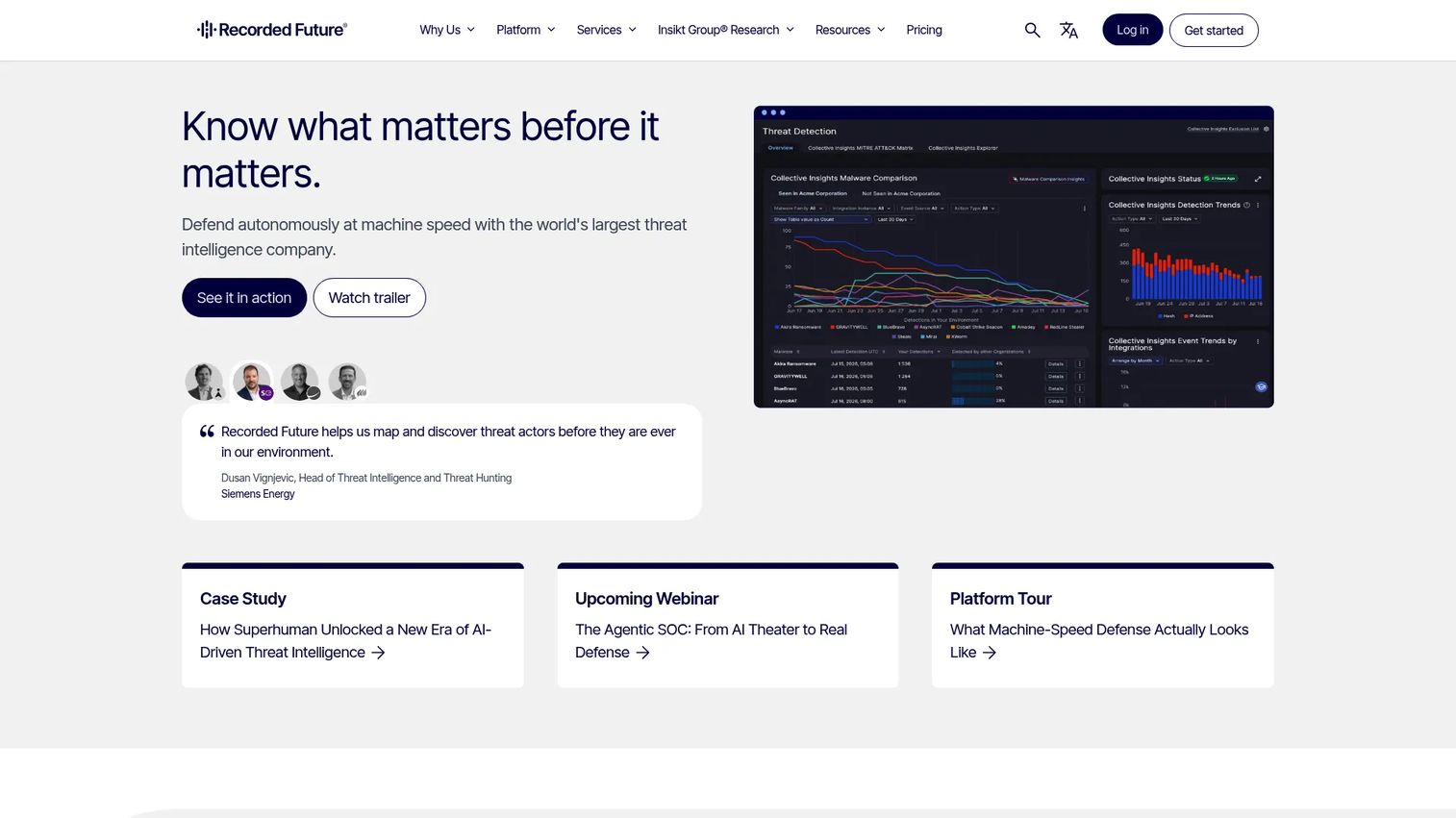 Recorded Future threat intelligence platform homepage