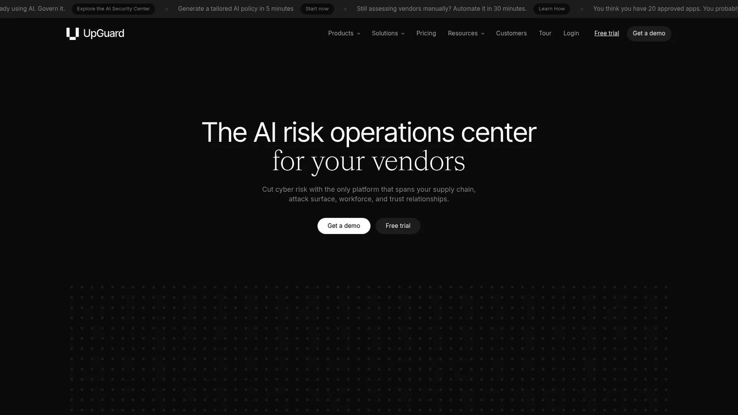 UpGuard cyber risk management platform homepage