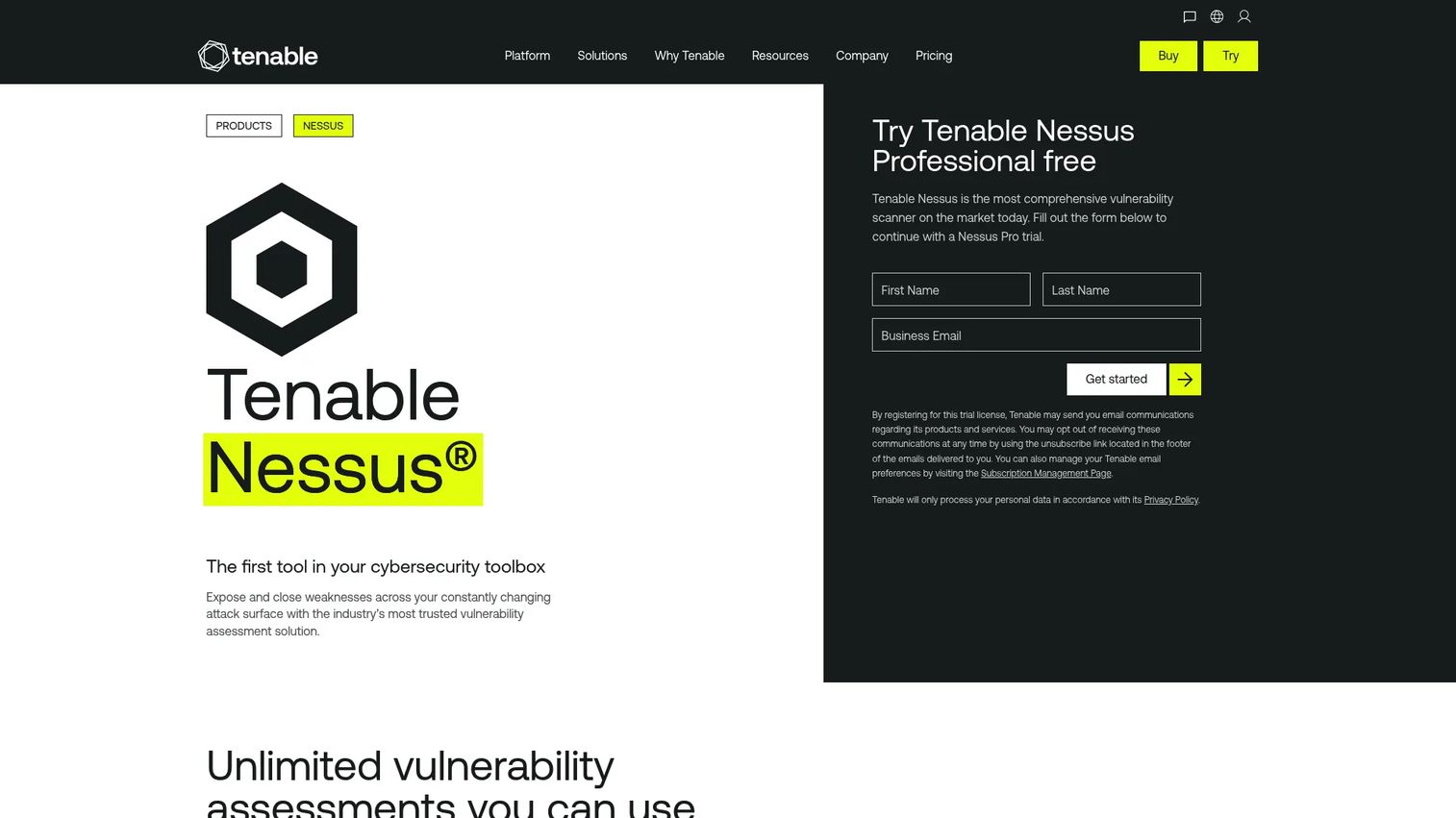 Nessus vulnerability scanner interface