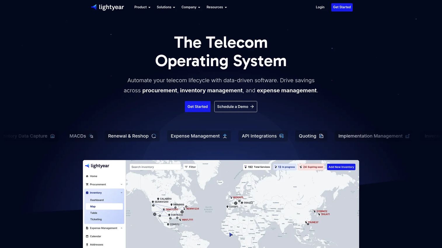 Lightyear telecom lifecycle management software homepage