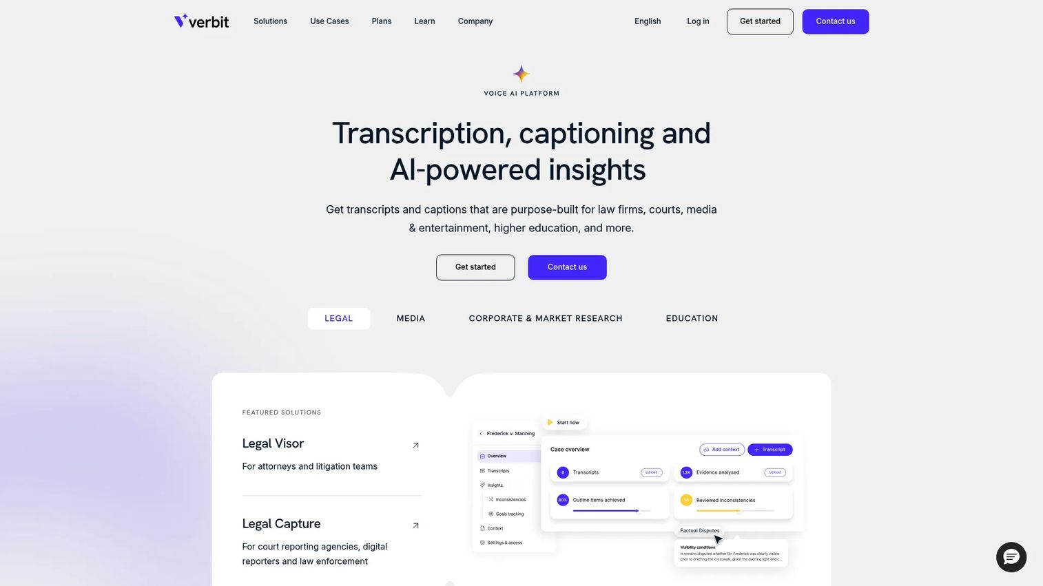 Verbit AI transcription and captioning homepage