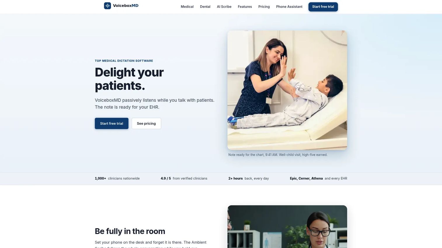 VoiceboxMD medical dictation and AI scribe software homepage