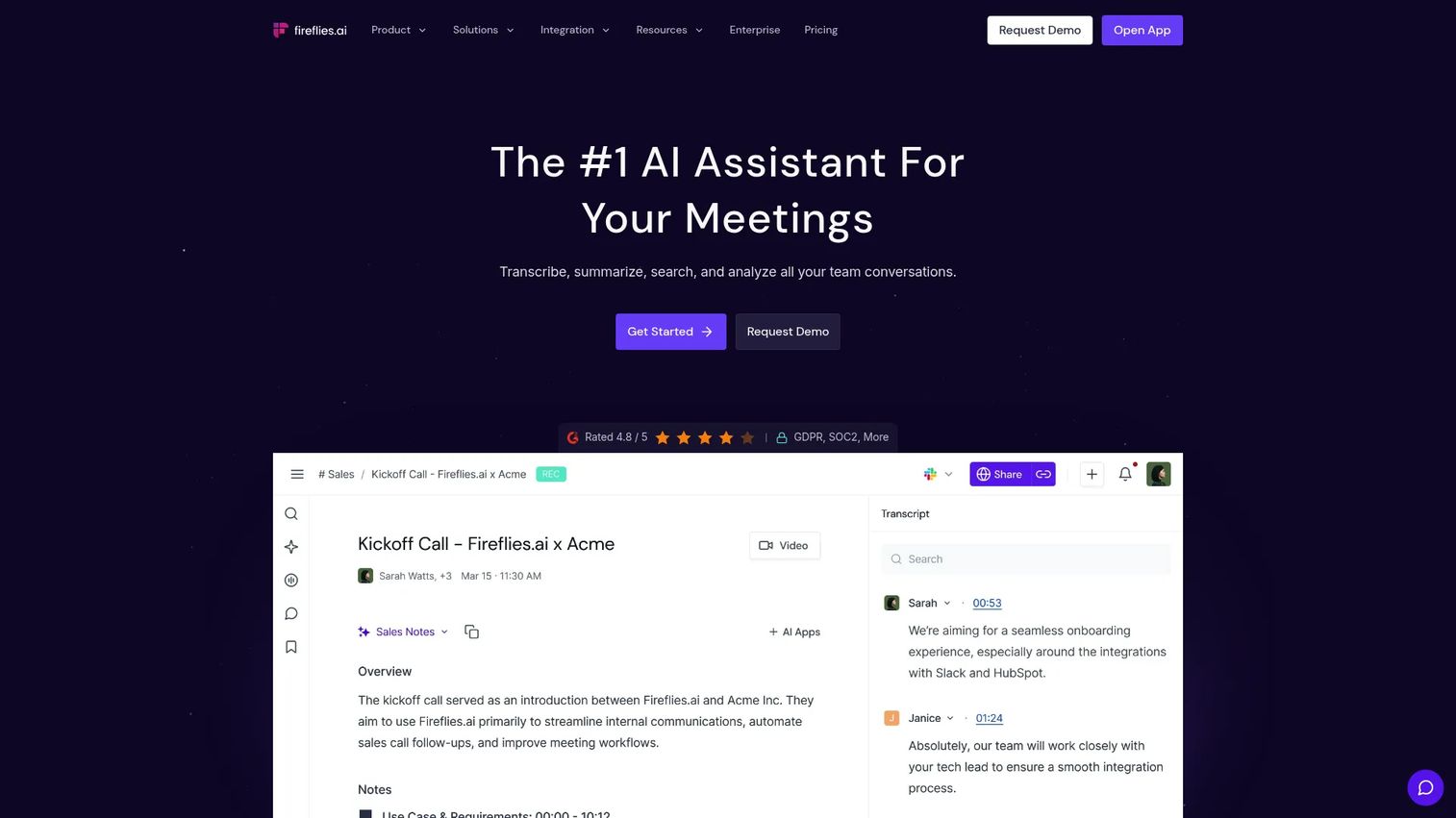 Fireflies AI meeting notes and search interface