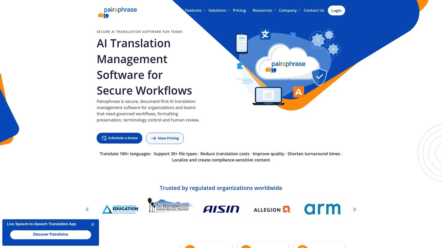 Pairaphrase AI translation management software homepage