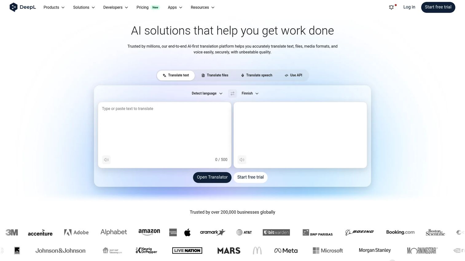 DeepL AI translation platform homepage