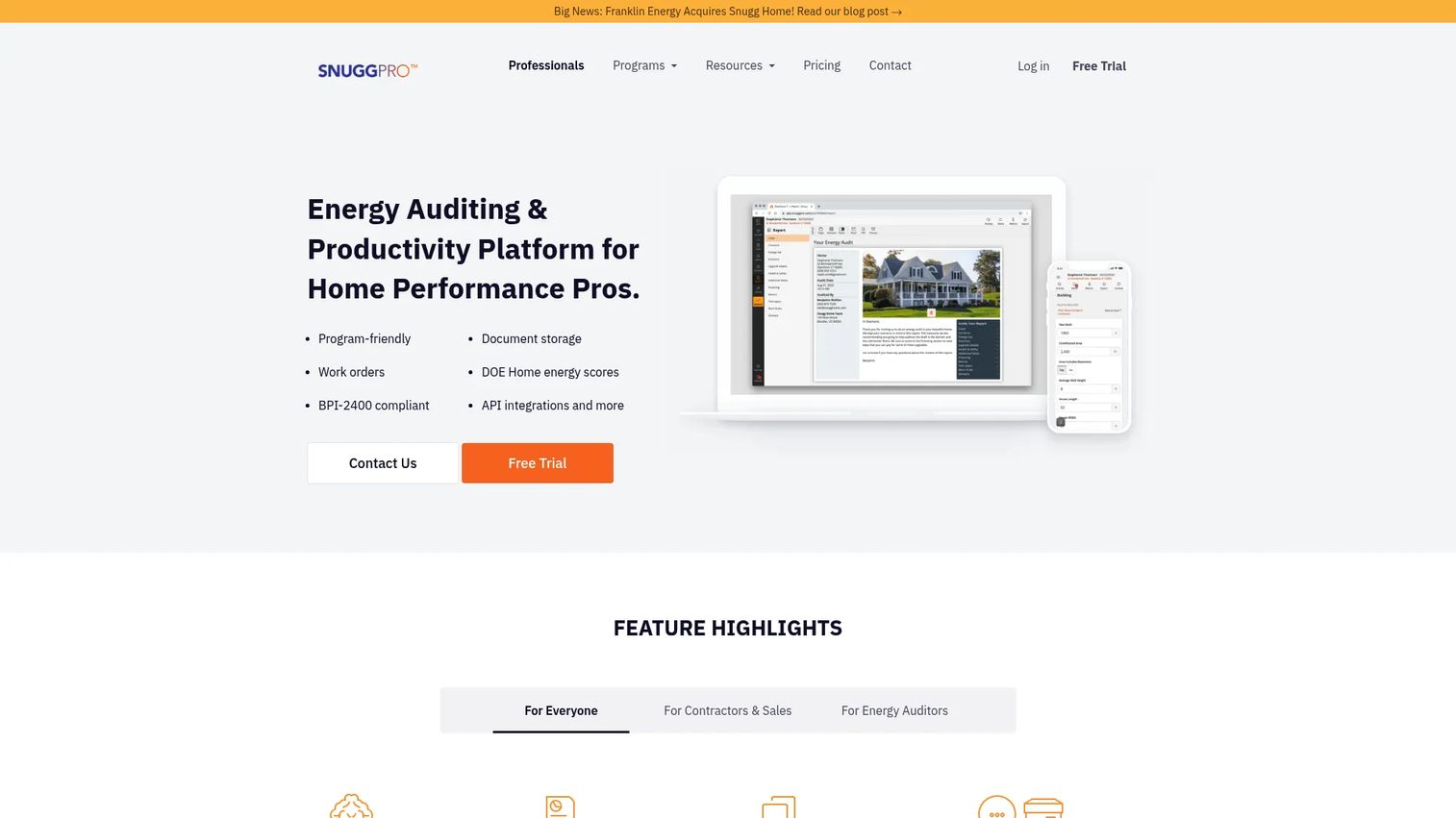 Snugg Pro energy audit software homepage