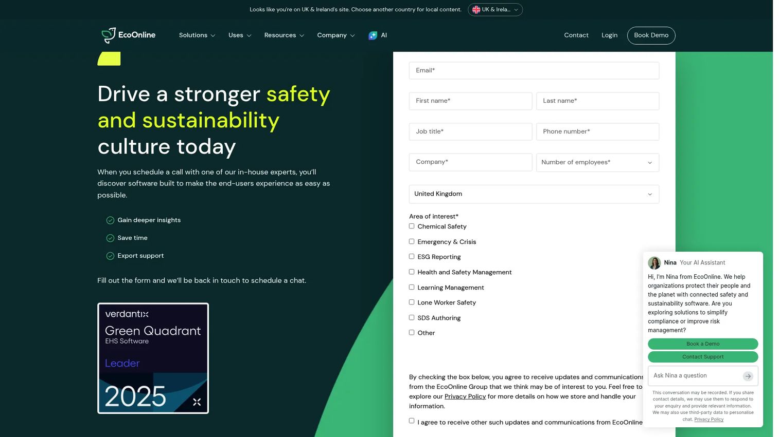 EcoOnline ESG reporting platform homepage