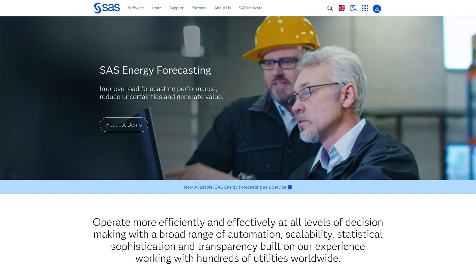 SAS Energy Forecasting enterprise utility software homepage