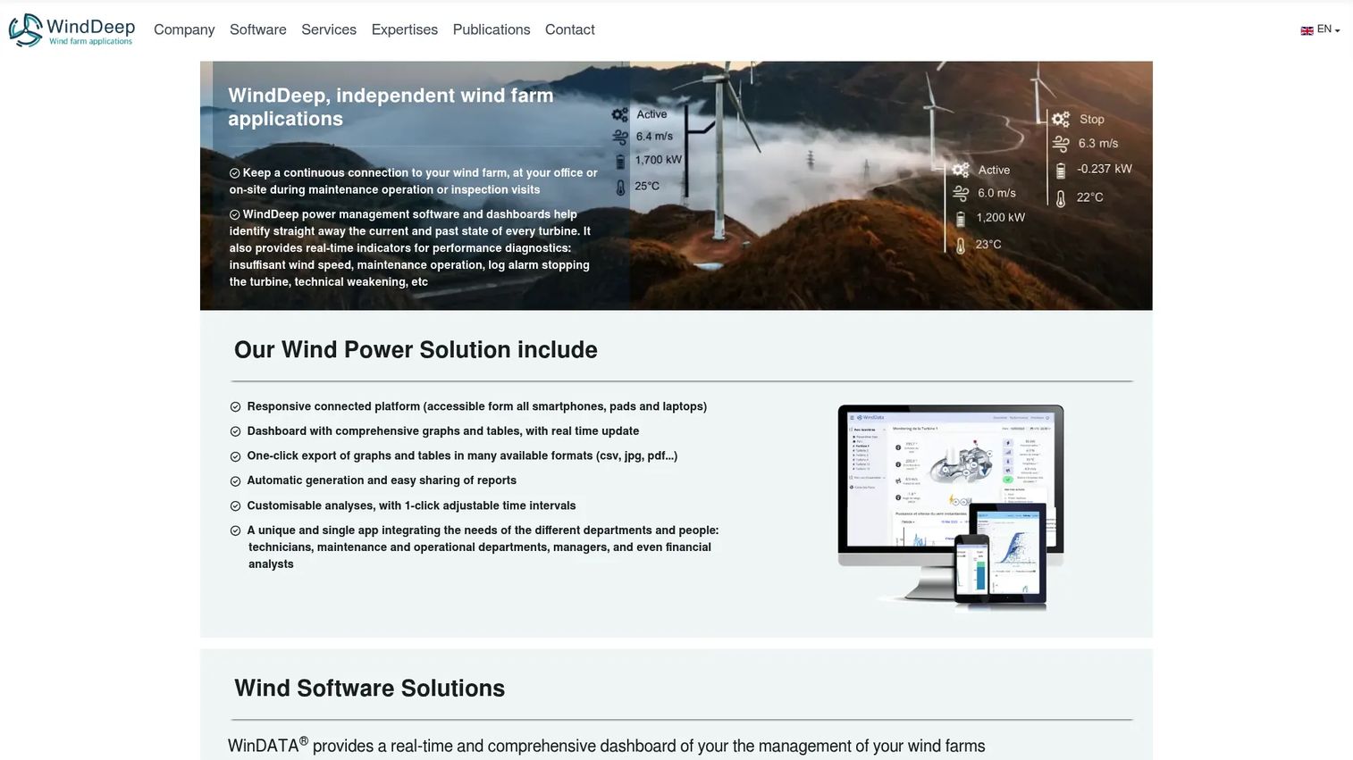 WindDeep wind farm monitoring and analytics software interface