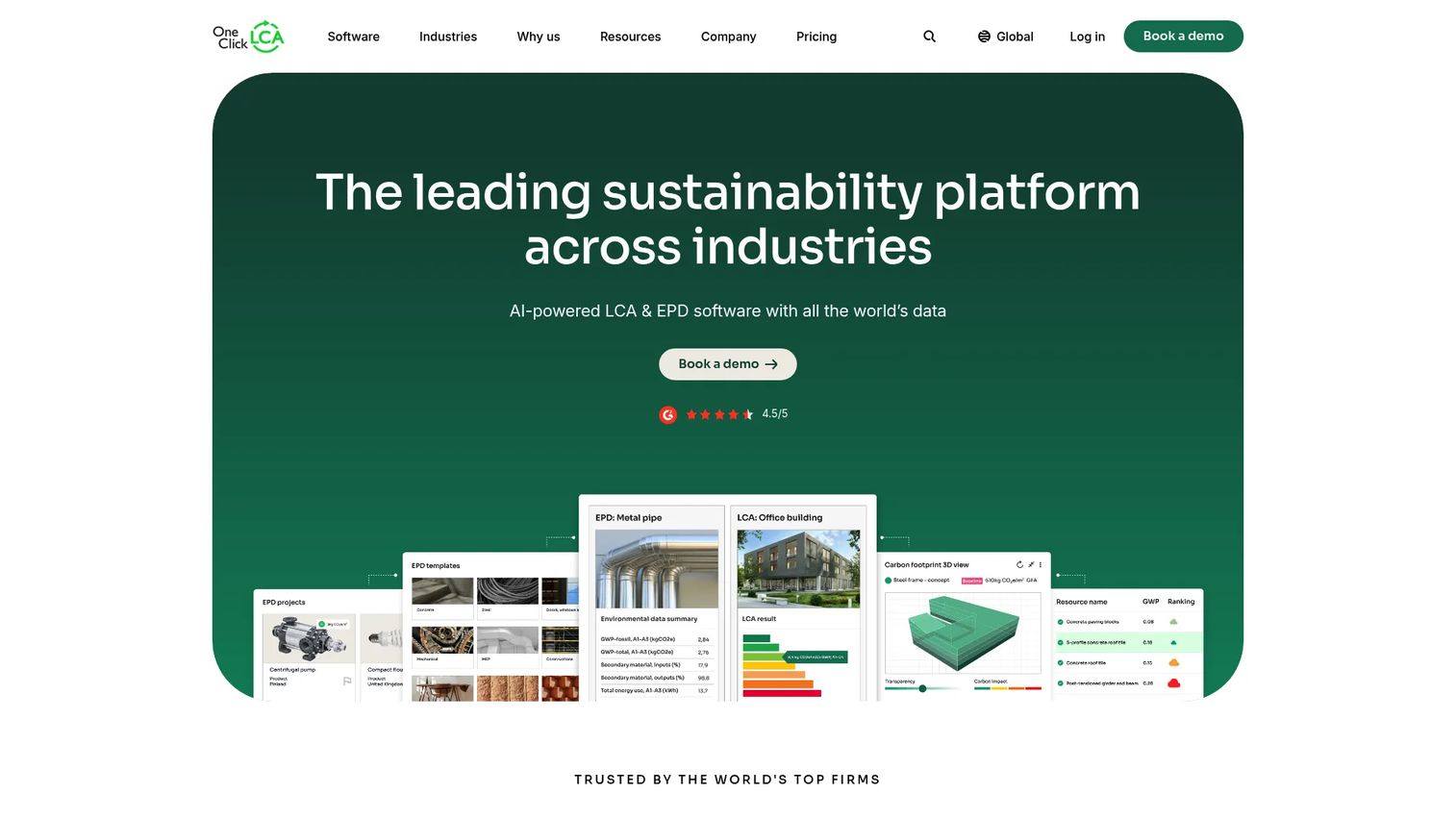 One Click LCA product carbon footprint software homepage