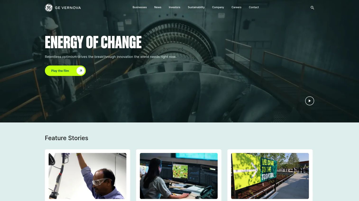 GE Vernova homepage showing GridOS grid orchestration software